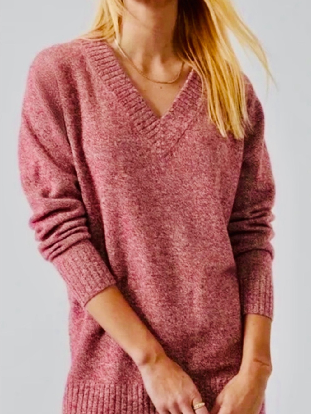 * New Athleta Vital V-Neck Tunic Sweater Wool Cashmere Red Marl SZ Medium $189 *